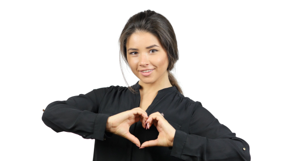 Beautiful Girl Makes Heart Shape with Both Hands, Love