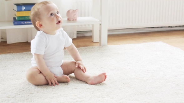 Happy Baby Crawling In Living Room At Home 23