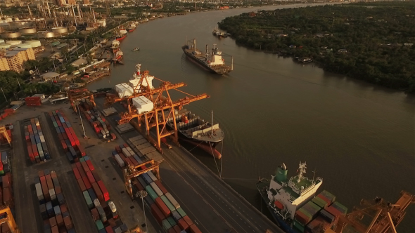 Cargo Ship Leaving Dockyard 04