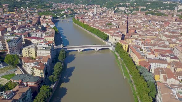 VeronaItalyAerial View of River and Bridges