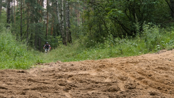 Cyclist Rides Through The Forest