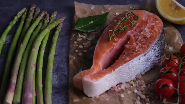 Atlantic salmon steak with ingredients