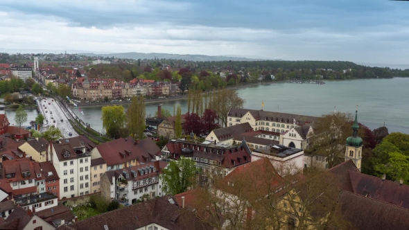 . The View From The Heights Of The Old Town Of Konstanz. Old Buildings Of The Old City Can Be Seen