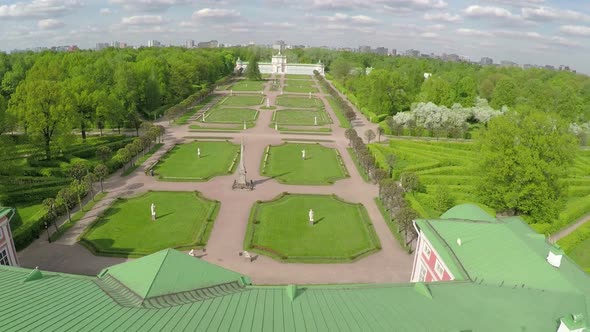 Aerial shot of Tsaritsyno Park in summer