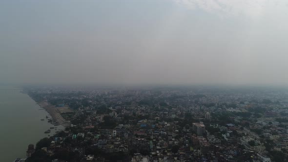 City of Varanasi (Benares) in Uttar Pradesh in India seen from the sky