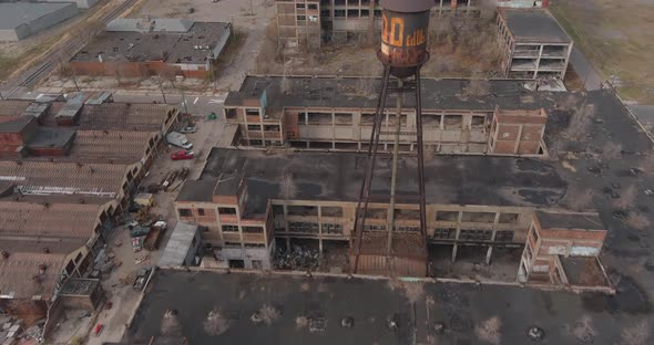 Aerial view of the dilapidated Packard Automotive Plant in Detroit, Michigan.This video was filmed i