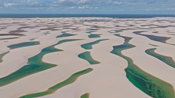 Drone Flying Over A Portion Of Blue Lagoons, Paradise In Northeastern Brazil