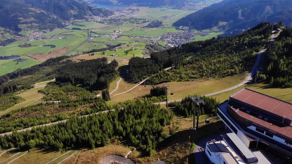 Rural Townscape At The Valley And The Maiskogelbahn Family Resort In Kaprun, Austria. aerial