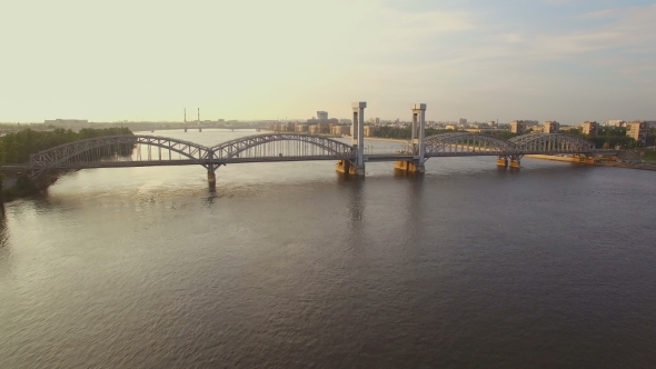 Beautiful Aerial View Of The Railway Bridge Across The River