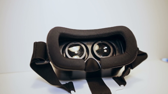 Camera Moves Slow Around Virtual Reality Glasses, Vr, View From Different Sides On The White