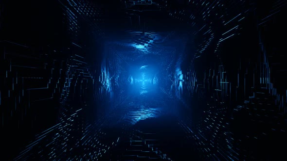 Flight Into Cosmic Web Structure, Neon Blue Sci-fi Tunnel