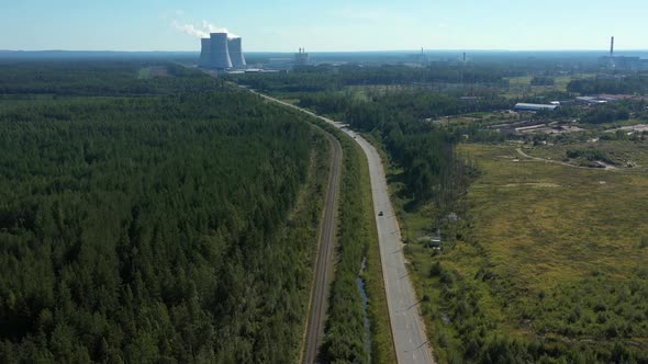 Smoking Cooling Towers at Nuclear Power Plant. Aerial View