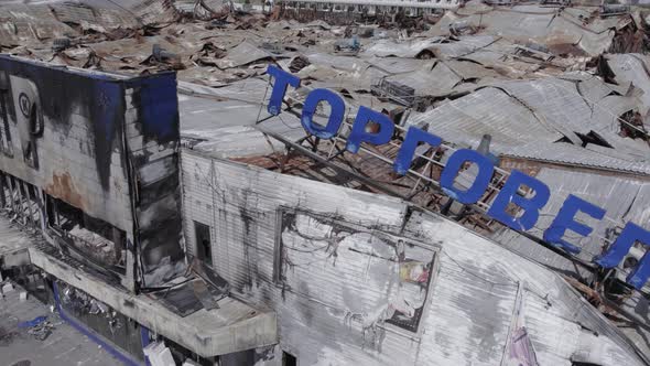 Bombedout Shopping Mall in Bucha Ukraine During the War