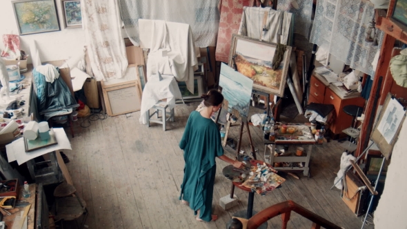 Aerial View Of An Artist In Her Studio