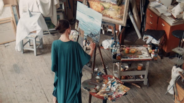 Wide View Of An Artist In Her Studio