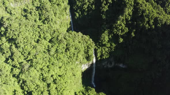 Aerial view of Cascata do Poco do Bacalhau, Portugal.