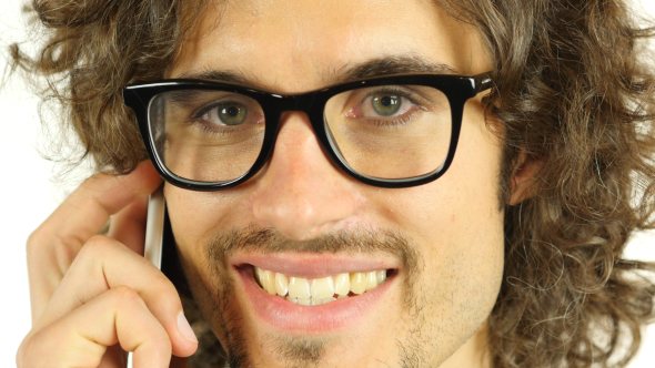 Phone Talk, Close Up of Man w/ Curl Hairs, Camera View