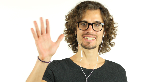 Online Video Conference by  Man w/ Curl Hairs, Camera View