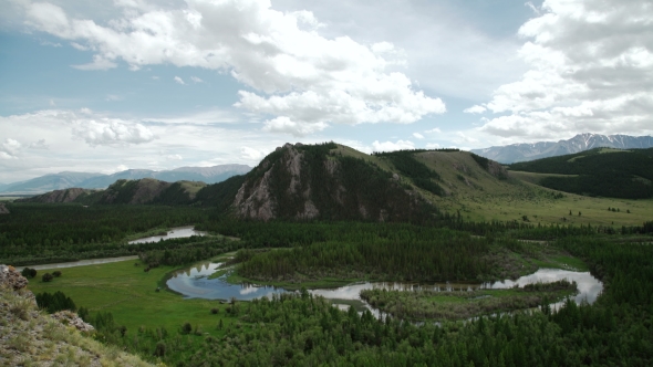 Mountain Landscape Panorama Altay River