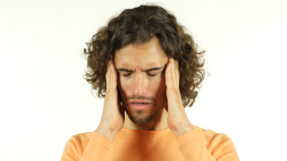 Stressed, Tense Casual Man w/ Curly Hairs