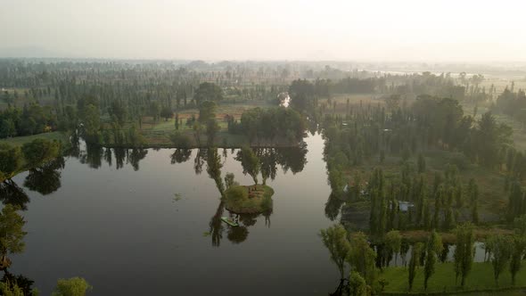 Rotational view at sunrise in Xochimilco mexico