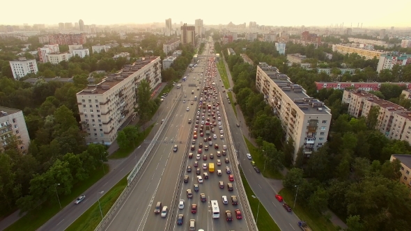 Aerial View Of Traffic Congestion In The City