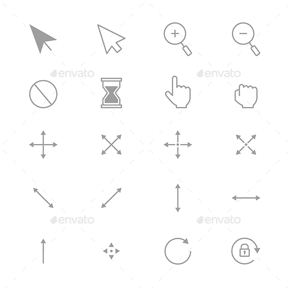 Symbols Internet Arrows and Internet Control Set Of Cursor Icons Line