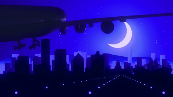Durban South Africa Airplane Landing Skyline Moonlight Night 