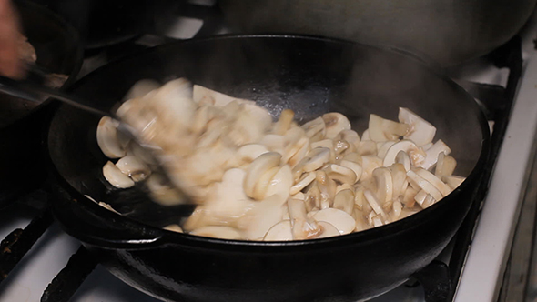 Fry Mushrooms in a Frying Pan