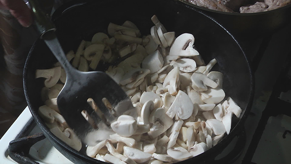 Fry Mushrooms in a Frying Pan