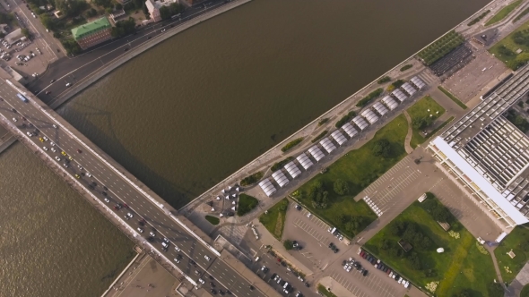 Krymsky Bridge Aerial View Car Traffic