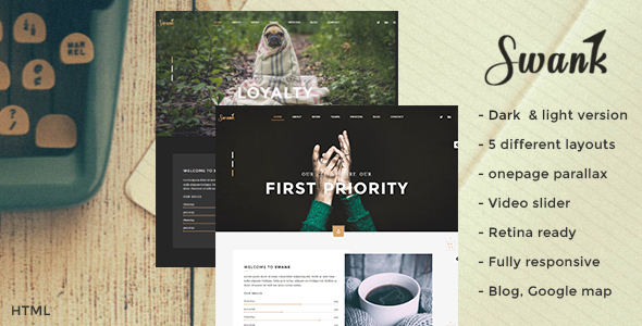 Swank - Creative One Page with Blog template