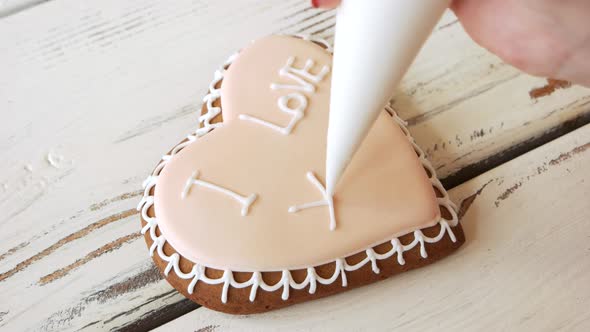 Valentines Day Cookie on Wooden Background