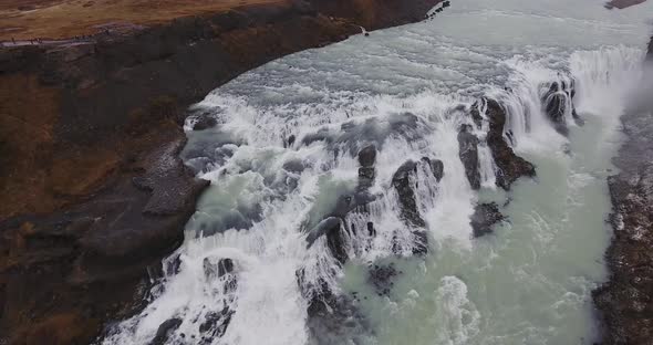 Aerial Gullfoss Waterfall In Iceland