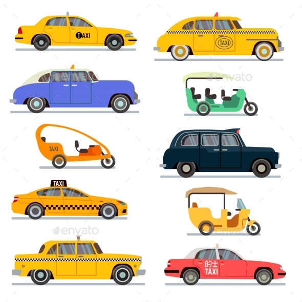 World Famous Taxi Cars Vector Set