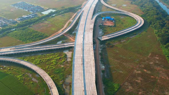 Aerial view on the new road construction site at Bekasi