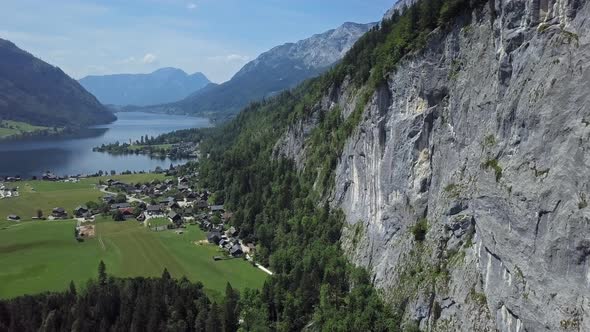 Aerial of Grundlsee, Austria, Salzkammergut