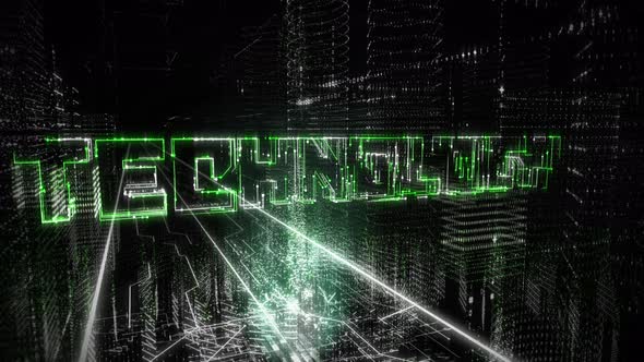 The text with the word technology with white and green edges is projected.