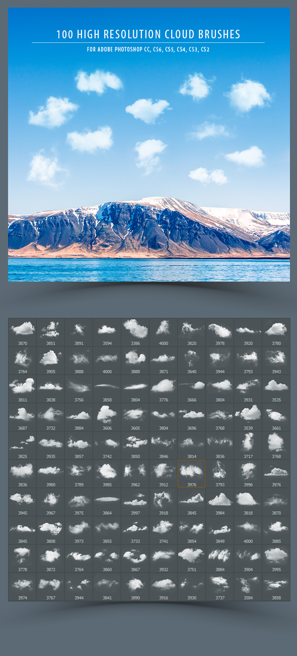 100 High Resolution Cloud Brushes