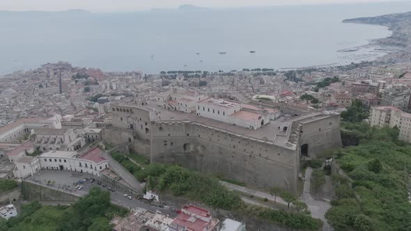 Aerial rotating footage of the Castel St'Elmo in Naples, Italy.