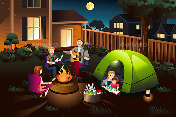 Family Camping in the Backyard