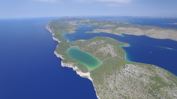 Aerial View Of The Slano Lake In Nature Park Telascica