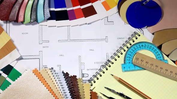 Color Samples Of Architectural Materials And Architectural Drawings