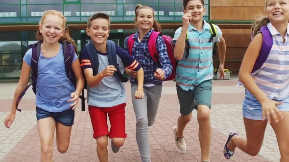 Group Of Happy Elementary School Students Running 22