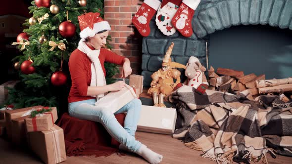 Christmas Santa Woman Preparing Gifts