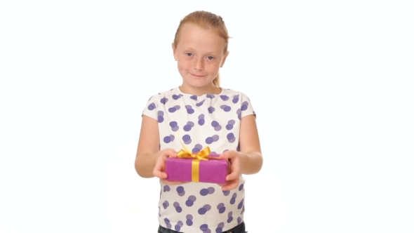 Little Girl Stretching Hands With a Present