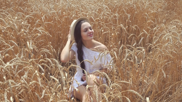Woman In White Dress In Wheat Field