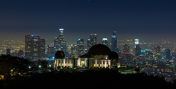 Downtown Los Angeles Skyline and Griffith Observatory Night