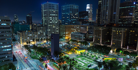 Pershing Square Downtown Los Angeles at Night