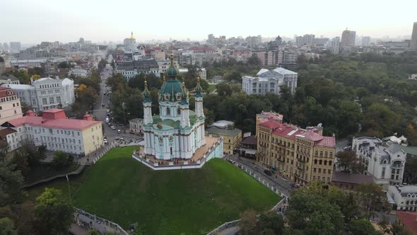 Kyiv, Ukraine Aerial View in Autumn : St. Andrew's Church. Kiev